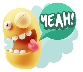 3d Illustration Laughing Character Emoji Expression saying Yeah