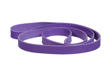 Twisted purple rubber wrist band isolated on white.