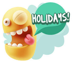 3d Rendering Smile Character Emoticon Expression saying Holidays