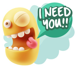 3d Illustration Laughing Character Emoji Expression saying I Nee