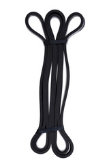 Twisted black rubber wrist band isolated on white.