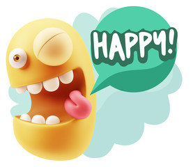 3d Rendering Smile Character Emoticon Expression saying Happy wi