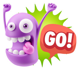 3d Rendering Smile Character Emoticon Expression saying Go with