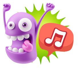 3d Rendering Smile Character Emoticon Expression saying Music No
