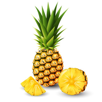 Pineapple And A Half Of Pineapple, Fruit, Transparent, Vector, Transparent