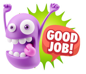 3d Rendering Smile Character Emoticon Expression saying Good Job