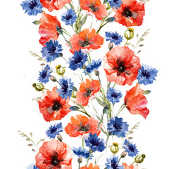 Watercolor poppy and cornflower pattern