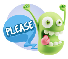 3d Illustration Laughing Character Emoji Expression saying Pleas