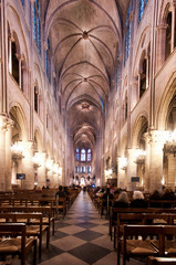 Fototapeta na wymiar Interior view of Notre Dame Cathedral Paris France