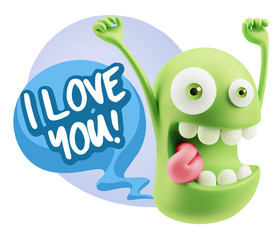 3d Rendering Smile Character Emoticon Expression saying I Love Y
