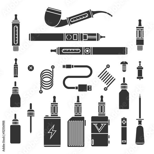 "Vaping icons. Vape signs and vapor symbols, ecigarette pictograms and
