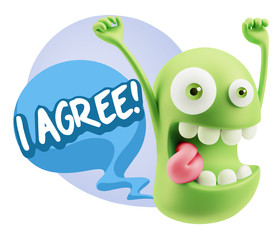 3d Illustration Laughing Character Emoji Expression saying I Agr