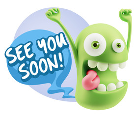 3d Rendering Smile Character Emoticon Expression saying See You