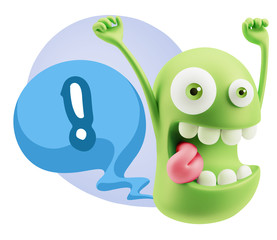 3d Rendering Smile Character Emoticon Expression saying ! with C