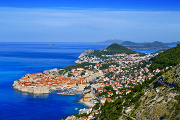 Fototapeta na wymiar Croatia. South Dalmatia. General view of Dubrovnik and the Elafiti Islands in background. The old city of Dubrovnik is on UNESCO World Heritage List since 1979