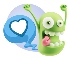 3d Rendering Smile Character Emoticon Expressing Love with a Hea