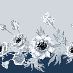 Flower seamless pattern with anemones.
