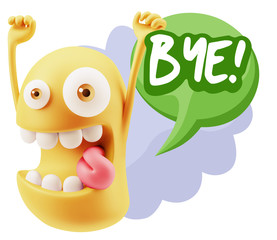 3d Illustration Laughing Character Emoji Expression saying Bye w