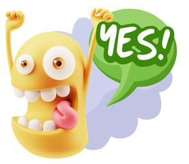 3d Rendering Smile Character Emoticon Expression saying Yes with