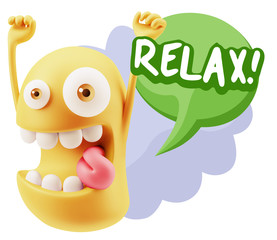 3d Rendering Smile Character Emoticon Expression saying Relax wi