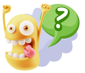 3d Illustration Laughing Character Emoji Expression saying ? wit
