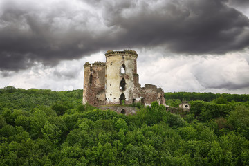 Spring view of Chervonohorod Castle ruins
