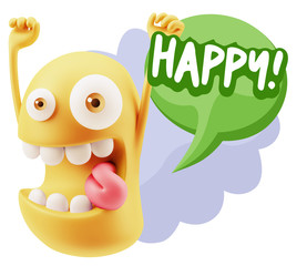3d Rendering Smile Character Emoticon Expression saying Happy wi