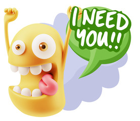 3d Illustration Laughing Character Emoji Expression saying I Nee
