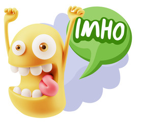 3d Rendering Smile Character Emoticon Expression saying Imho wit