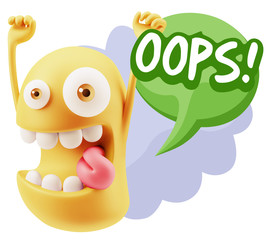 3d Rendering Smile Character Emoticon Expression saying Oops wit