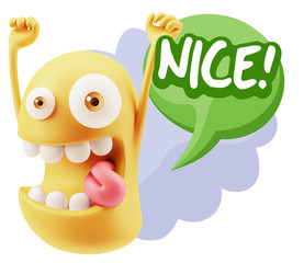 3d Rendering Smile Character Emoticon Expression saying Nice wit