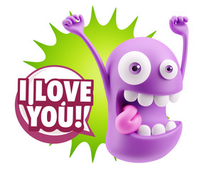 3d Rendering Smile Character Emoticon Expression saying I Love Y