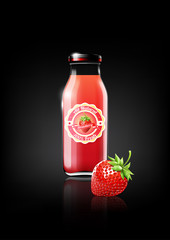 Strawberry juice in a glass bottle for design advertisement and vintage logo, fruit, transparent, Vector