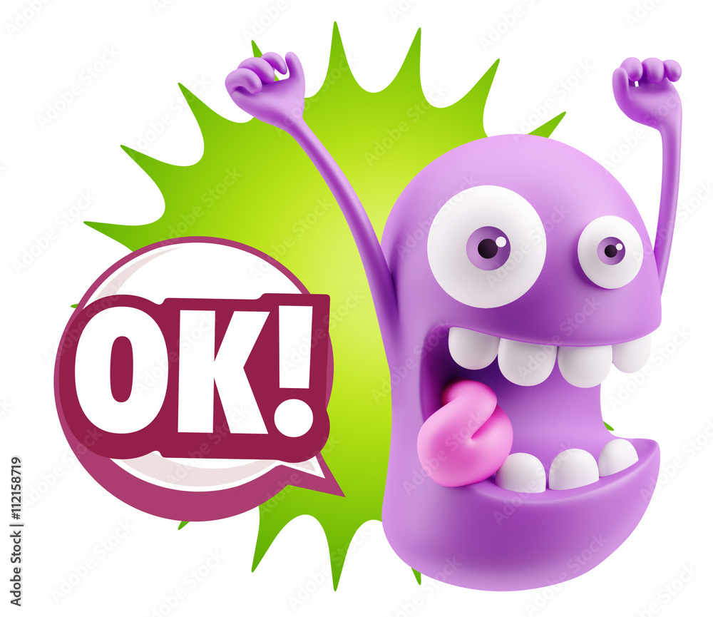 Fototapete 3d rendering smile character emoticon expression saying ok with