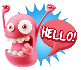 3d Rendering Smile Character Emoticon Expression saying Hello wi