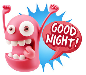 3d Rendering Smile Character Emoticon Expression saying Good Nig