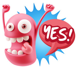 3d Rendering Smile Character Emoticon Expression saying Yes with