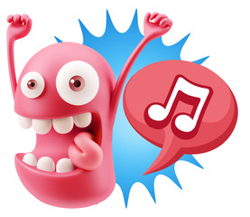 3d Rendering Smile Character Emoticon Expression saying Music No