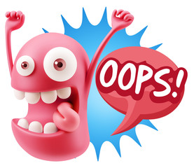 3d Rendering Smile Character Emoticon Expression saying Oops wit