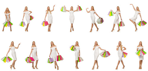 Woman with shopping bags isolated on white