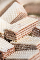 Wafer biscuits on a pile - macro shot with shallow depth of field