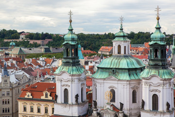 The Church of St. Nicholas behind the trees in Prague