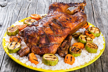 Roasted Whole Duck in honey mustard soy glaze, top view