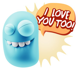 3d Illustration Laughing Character Emoji Expression saying I Lov