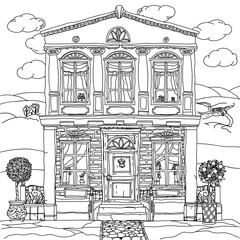 Fototapeta premium Black and white illustration of a house. Vector.