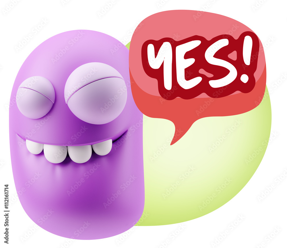 Fototapete 3d Rendering Smile Character Emoticon Expression saying Yes with