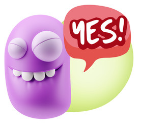 3d Rendering Smile Character Emoticon Expression saying Yes with