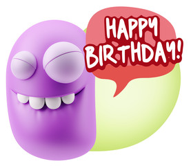 3d Rendering Smile Character Emoticon Expression saying Happy Bi