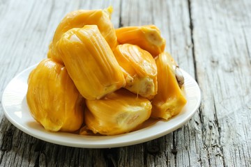 Fresh Jackfruit slices, selective focus