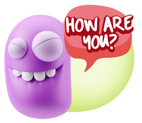 3d Rendering Smile Character Emoticon Expression saying How Are